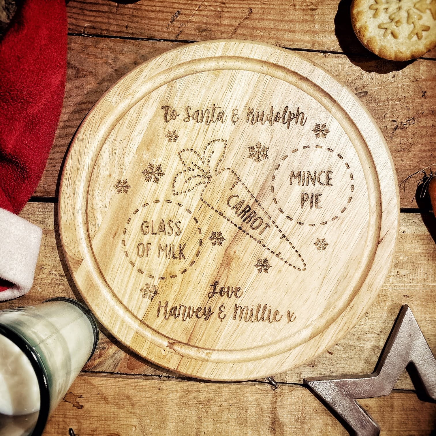 Personalised Santa Plate Father Christmas Wooden Xmas eve treat children's board