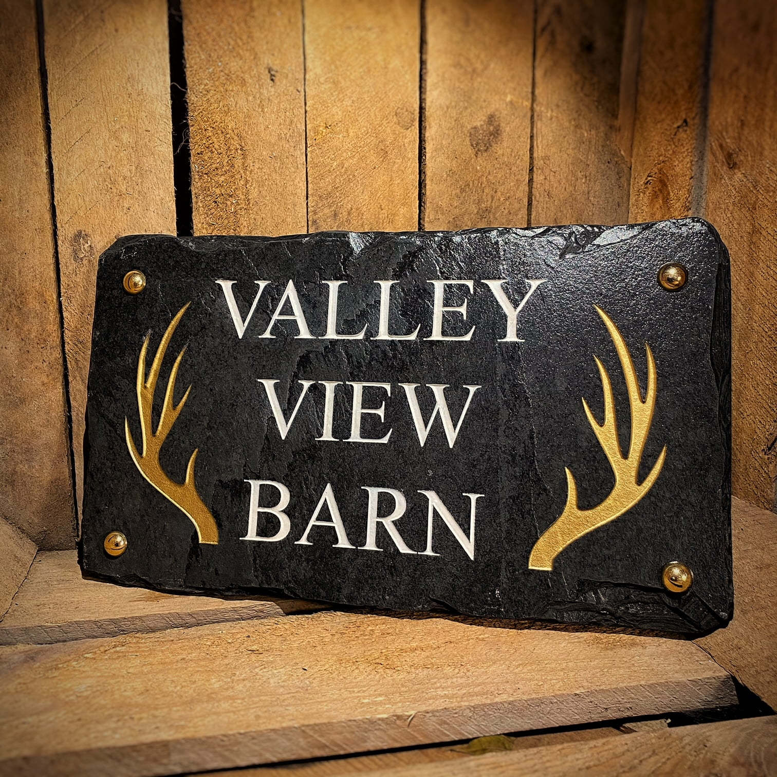 Premium Stag Antler Personalised Slate House Sign Platters Slate