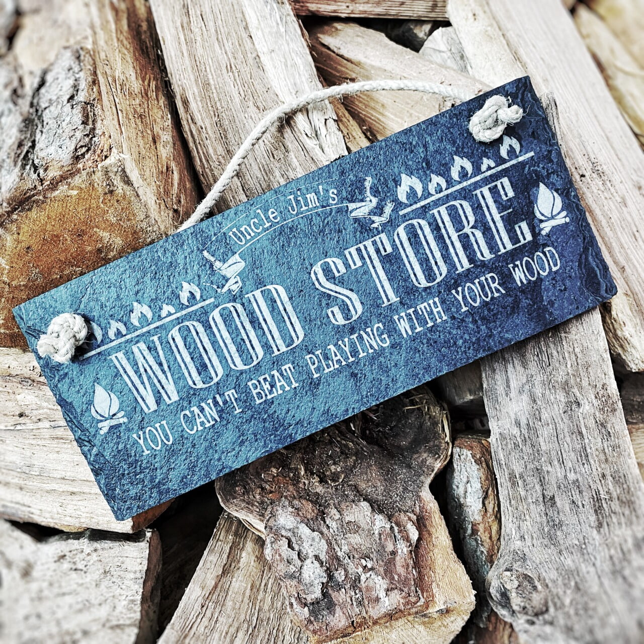 Personalised Slate Wood Store / Log Store Hanging Sign Platters Slate
