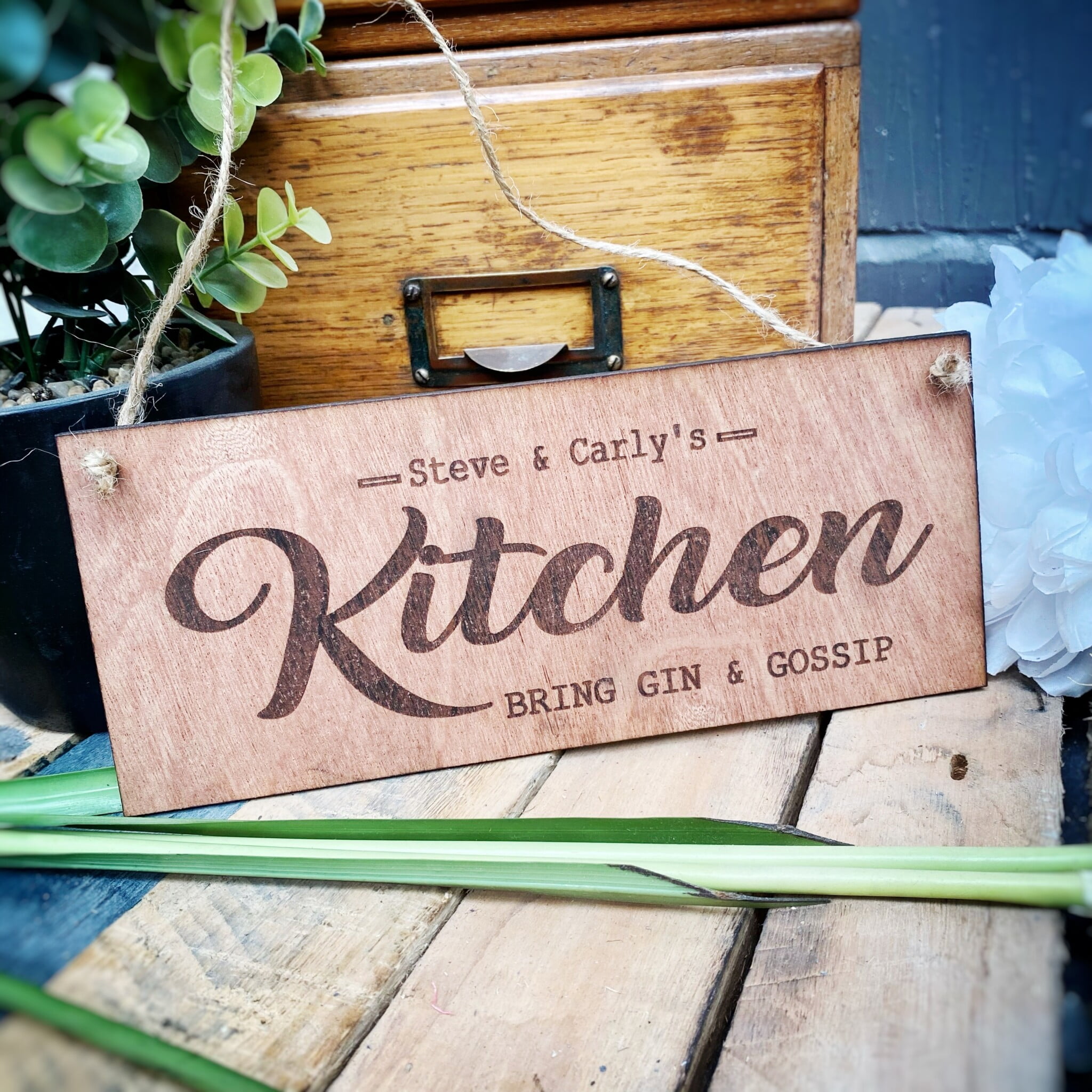 Personalised Kitchen Wooden Hanging Sign 25x12cm Platters Slate